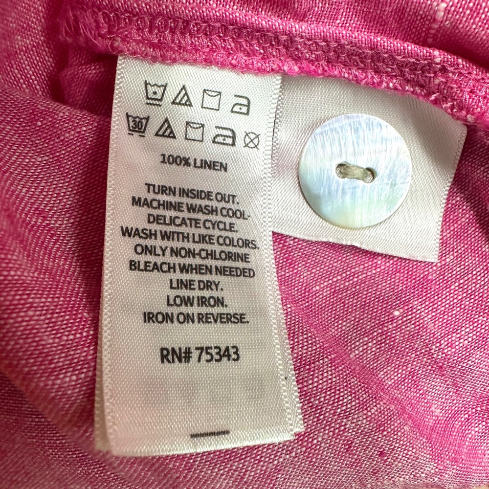 TAHARI Pink 100% Linen Tunic Top Collared Popover Side Buttons 2x Plus Lagenlook - Picture 8 of 8